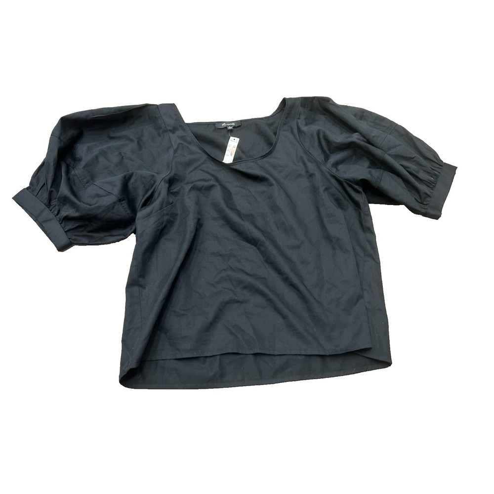 NWT Madewell Womens Black Relaxed‎ Scoop Neck Puff-Sleeve Blouse Top Size Small